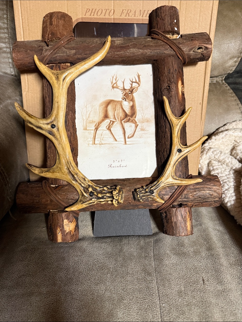 Rustic Antler Accent Photo Frame - Brown and Tan